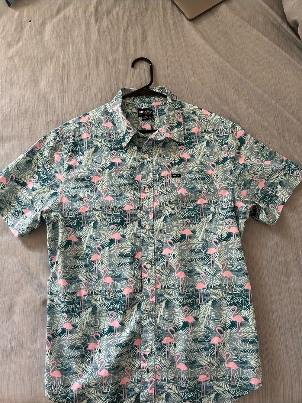 Matix Pink Flamingo Tropical Print Button-Down Shirt